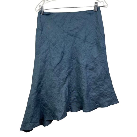 Jasper Conran Womens Linen Midi Skirt Fully Lined Asymmetric Hem Side Zip Blue 8 - Picture 1 of 6